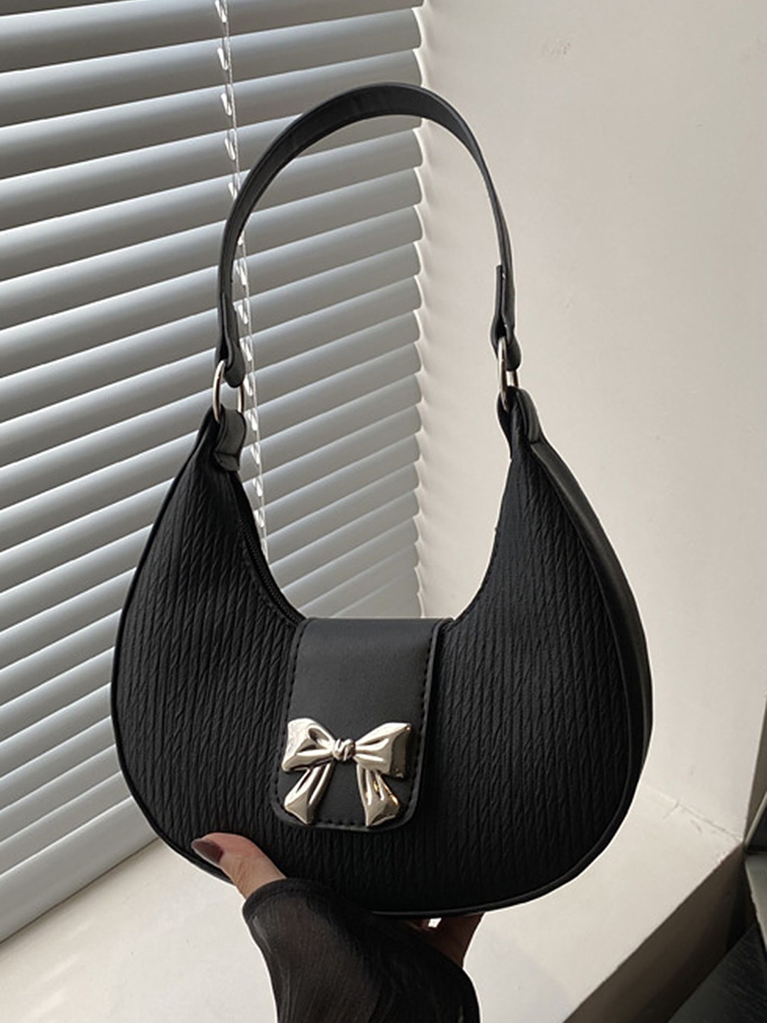 

LULU & SKY Textured PU Structured Sling Bag with Tasselled, Black