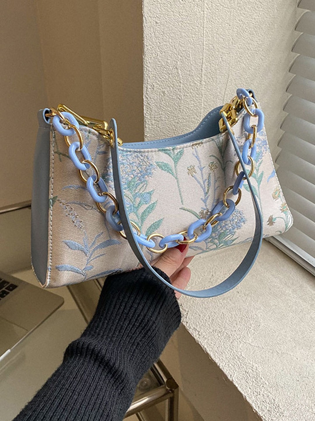 

LULU & SKY Half Moon Sling Bag with Tasselled, Blue