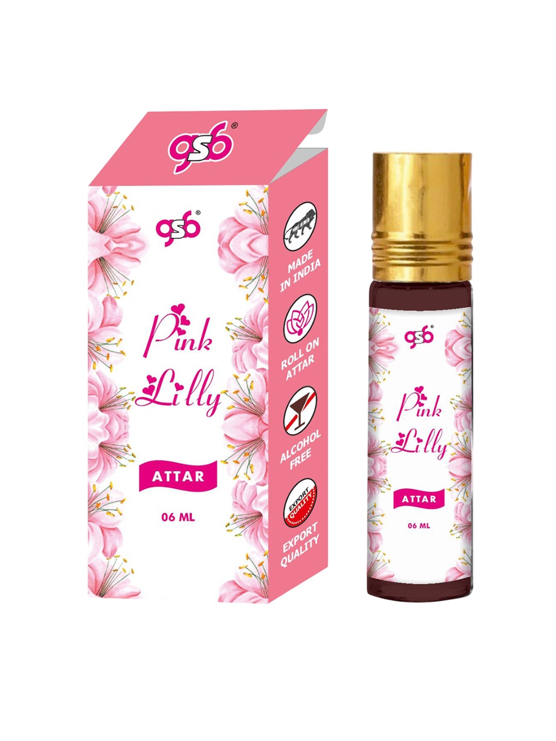 

GSB Pink Lilly Alcohol Free Long Lasting Natural Roll On Attar - 6 ml, White