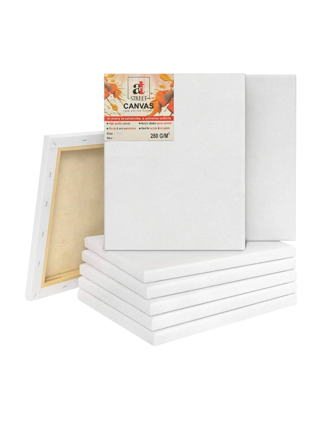 

Art Street 4-Pcs Primed Pre Stretched Canvas With Wooden Frame For Acrylic & Oil Painting, White