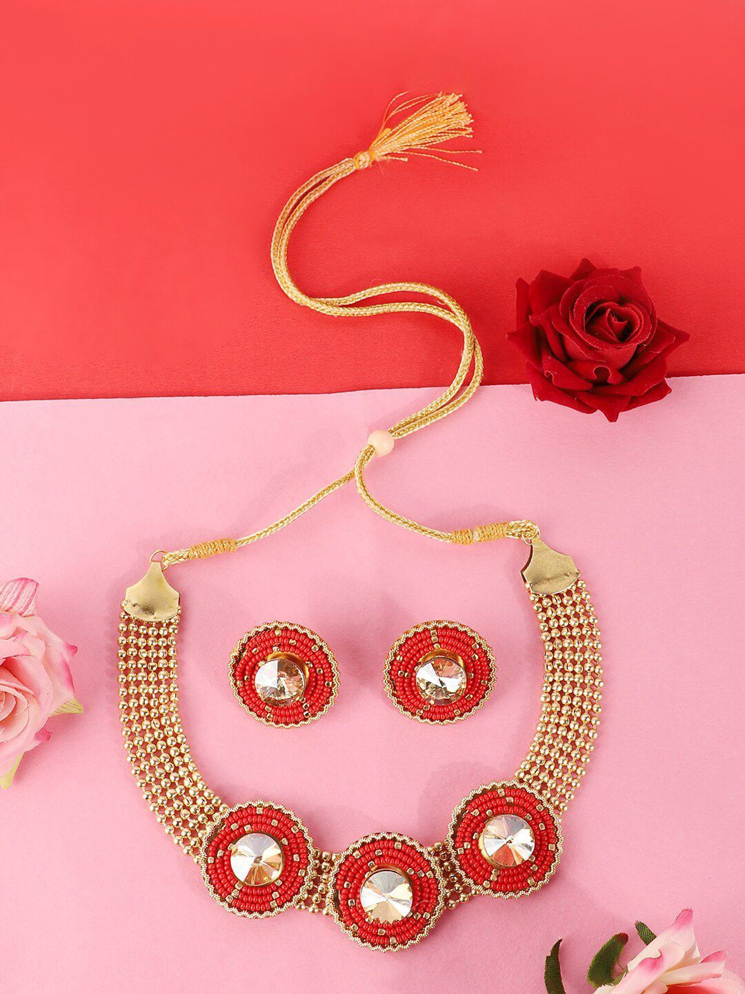 

Anouk Gold-Plated Artificial Stones Studded & Beaded Chick Jewellery Set, Red