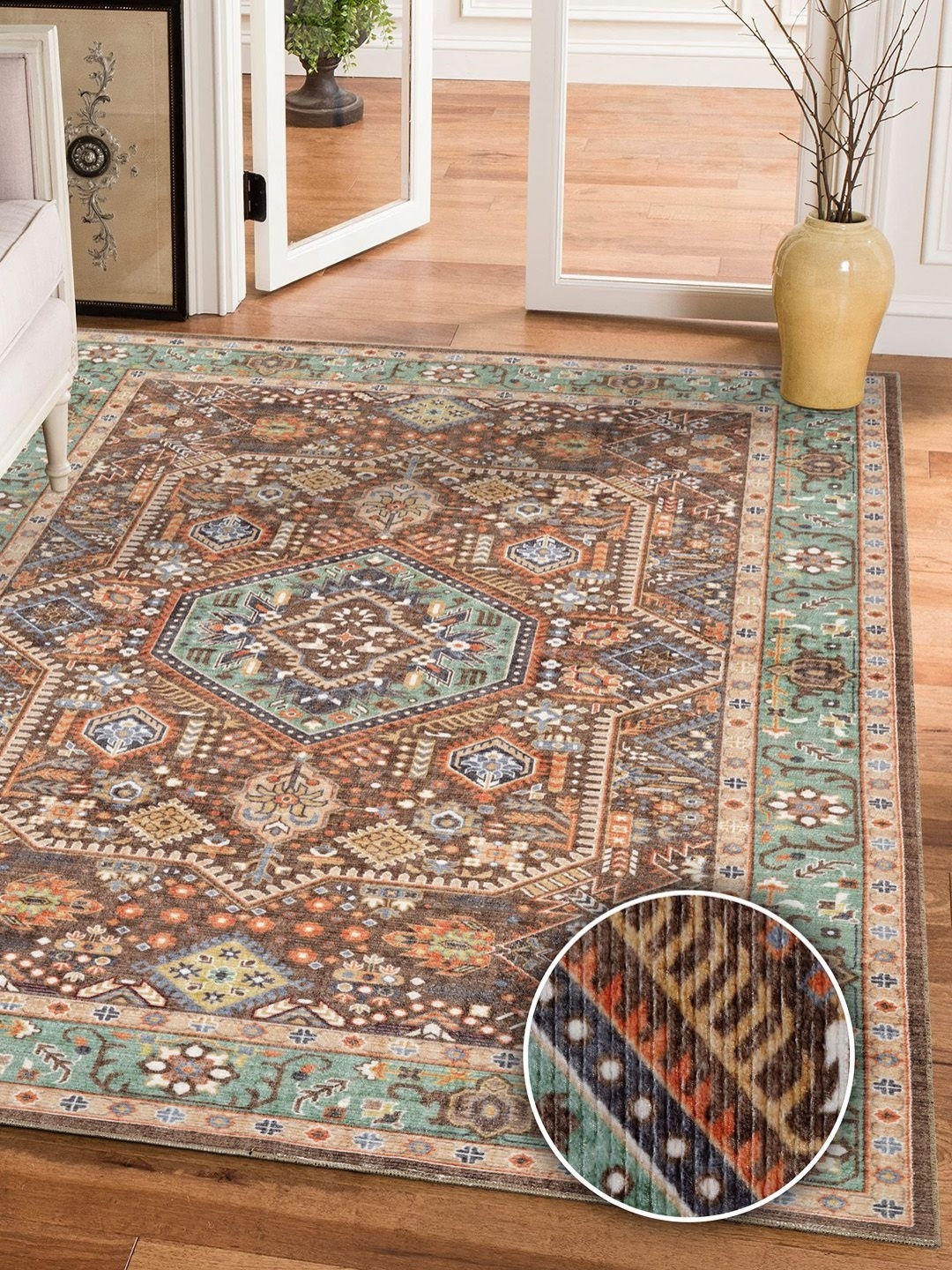 

Kaleen India Brown & Grey Ethnic Motifs Printed Traditional Rectangle Anti-Skid Carpet