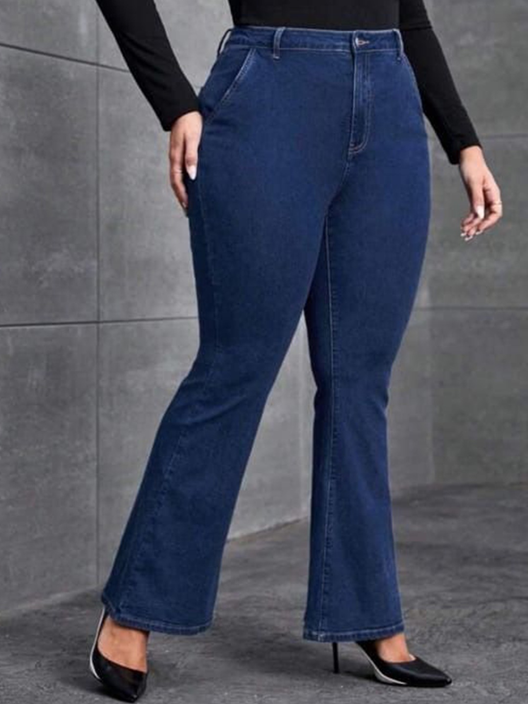 

Next One Women Plus Size Smart Bootcut High-Rise Stretchable Jeans, Navy blue