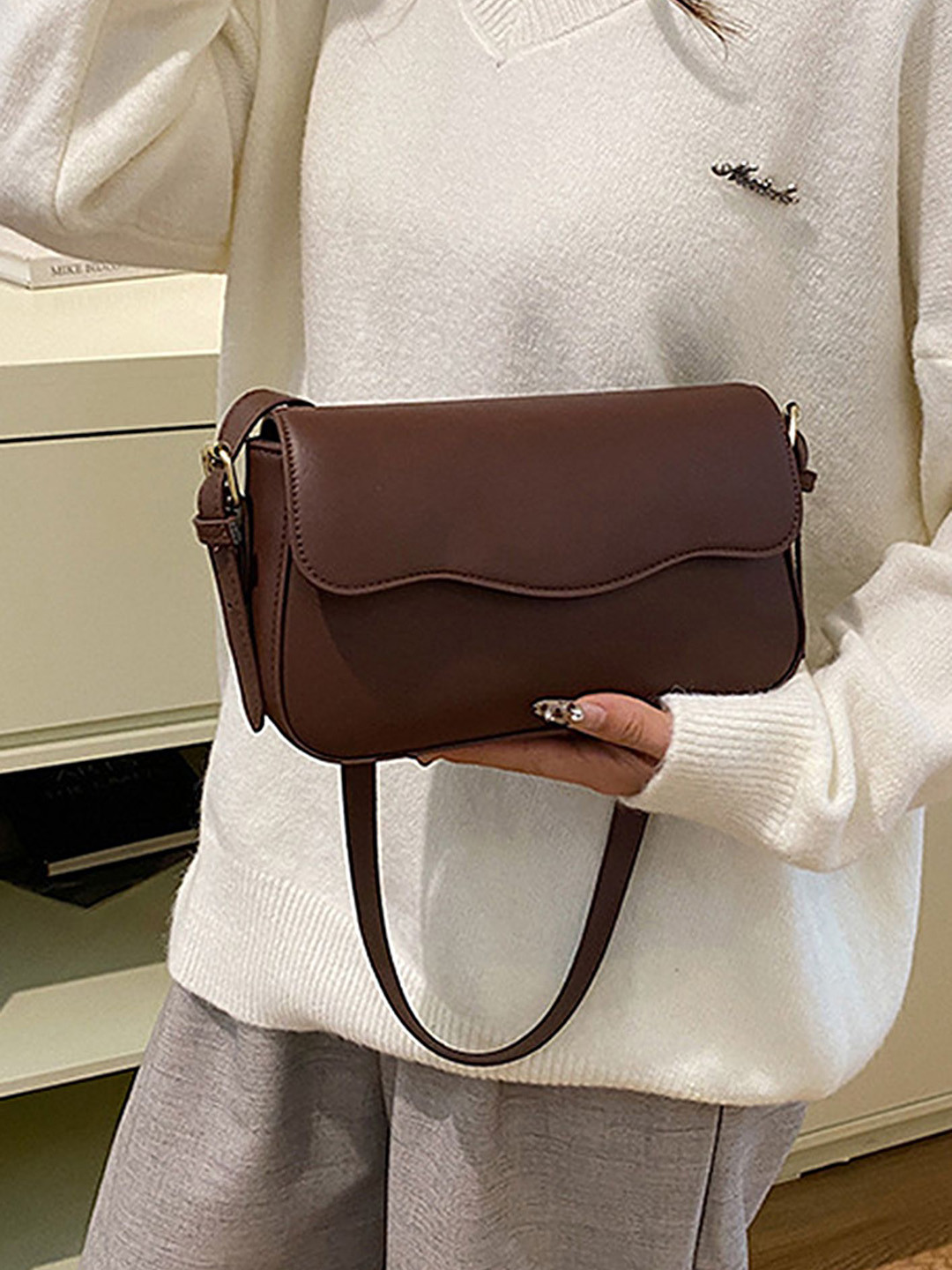 

LULU & SKY PU Bucket Shoulder Bag, Brown