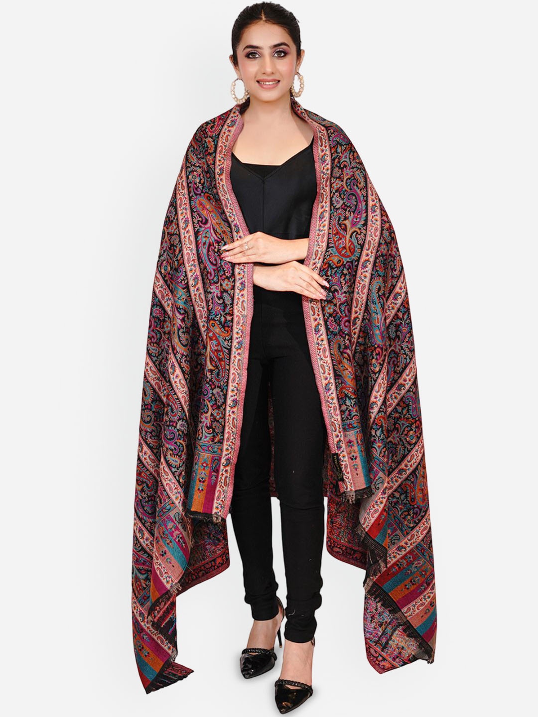 

PASHMAL INDIA PRIVATE LIMITED Paisley Woven Design Woollen Shawl, Black