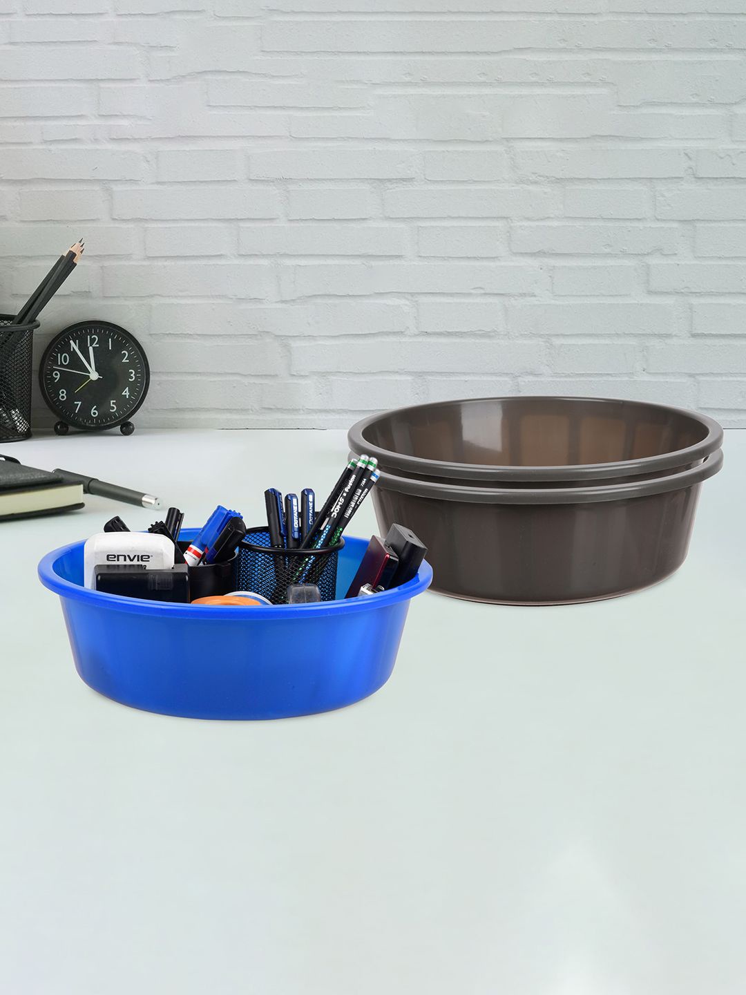 

Kuber Industries Grey and Blue 3 Pieces Multipurpose Storage Desk Organisers