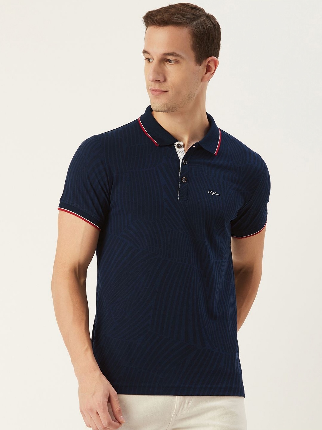 

CONFIDENCE Men Solid Polo Collar Cotton Slim Fit T-shirt, Navy blue