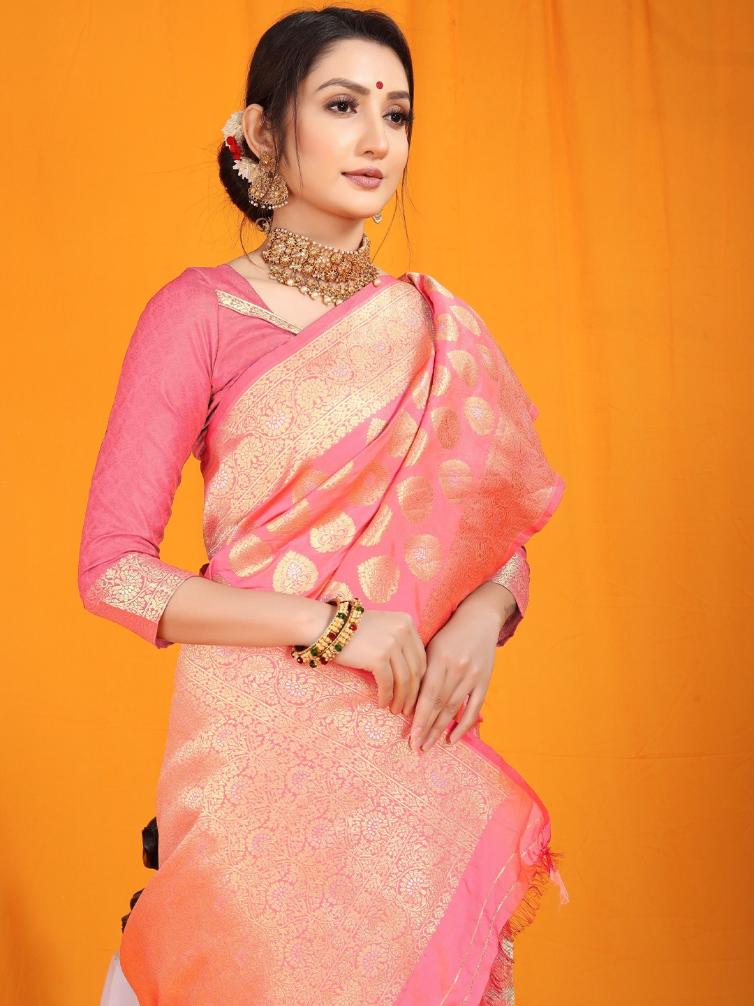 

Kandora Woven Design Zari Pure Silk Handloom Paithani Saree, Peach