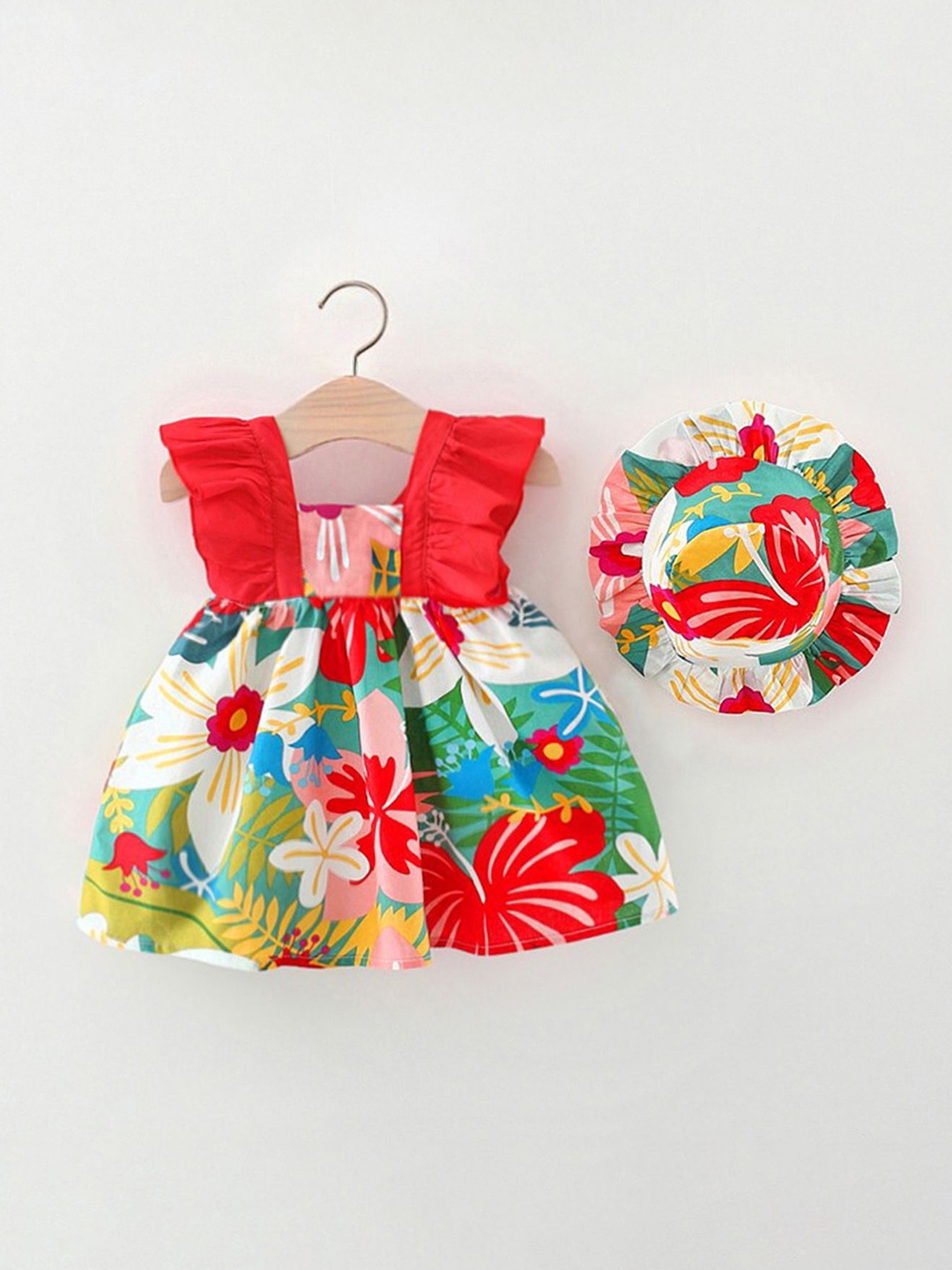 

LULU & SKY Girls Floraled Print Fit & Flare Dress, Red