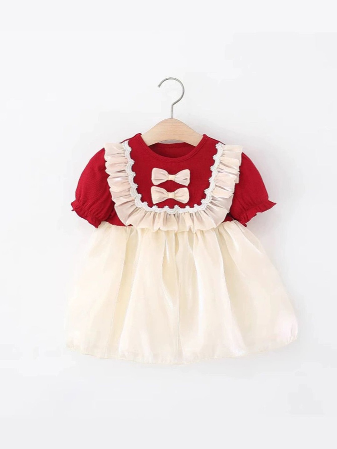 

LULU & SKY Girls Colourblocked Bow Detail Fit & Flare Dress, Red