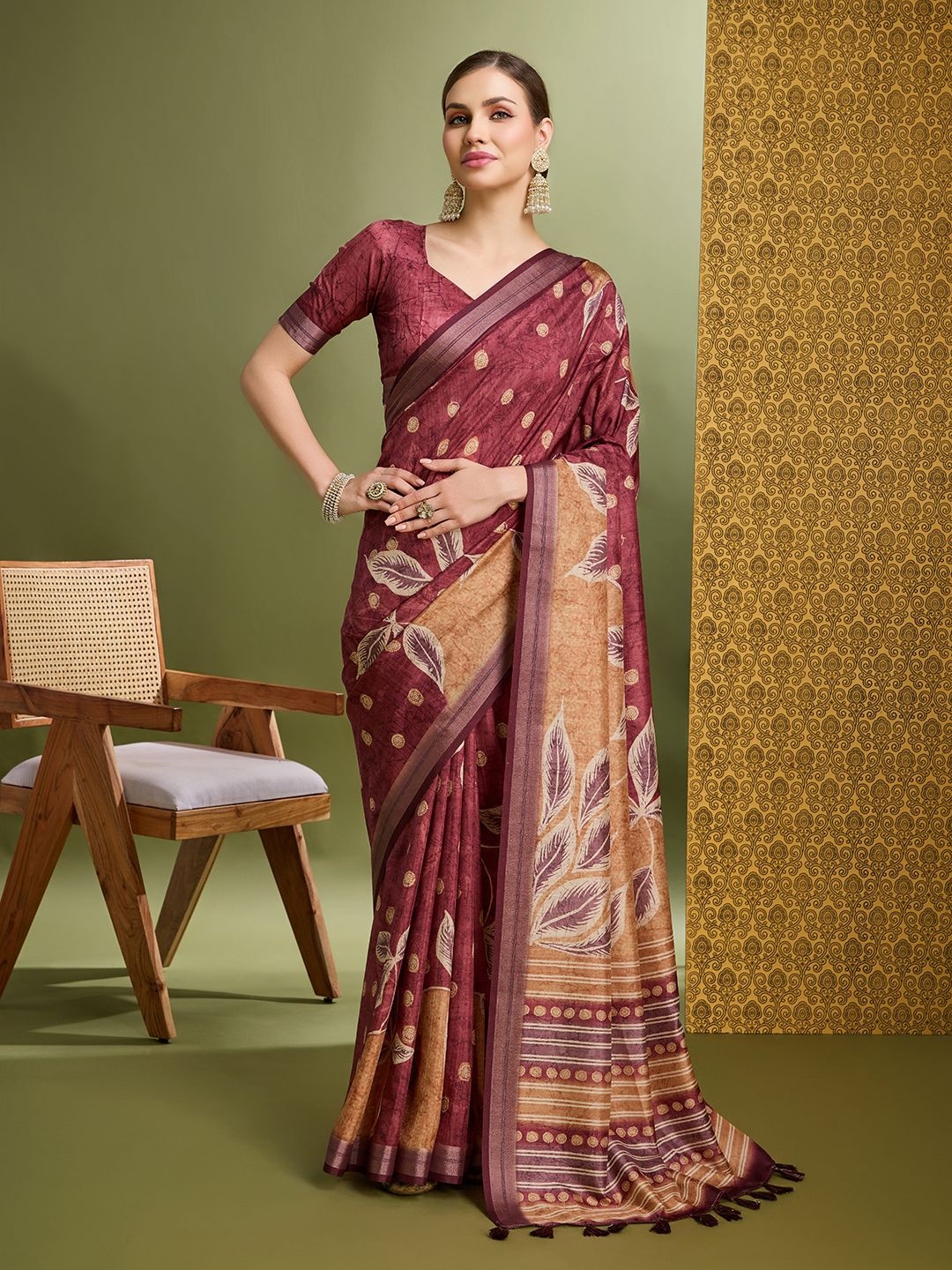 

Mantrotsav Batik Saree, Maroon