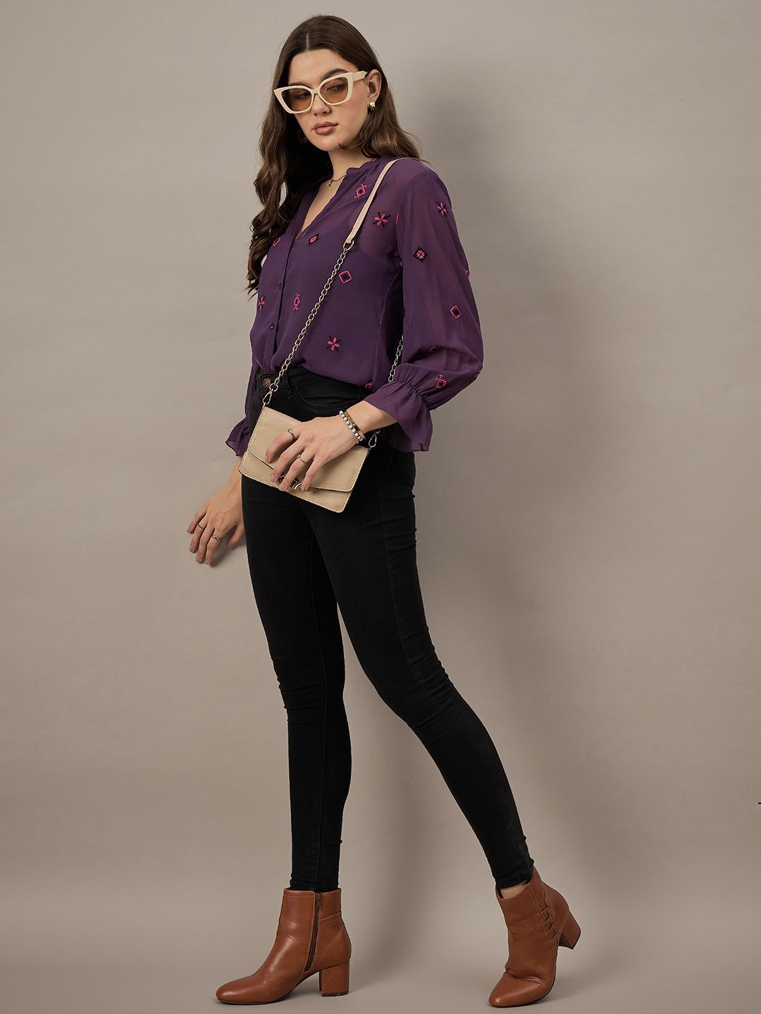 

CORSICA Women Sheer Casual Shirt, Purple