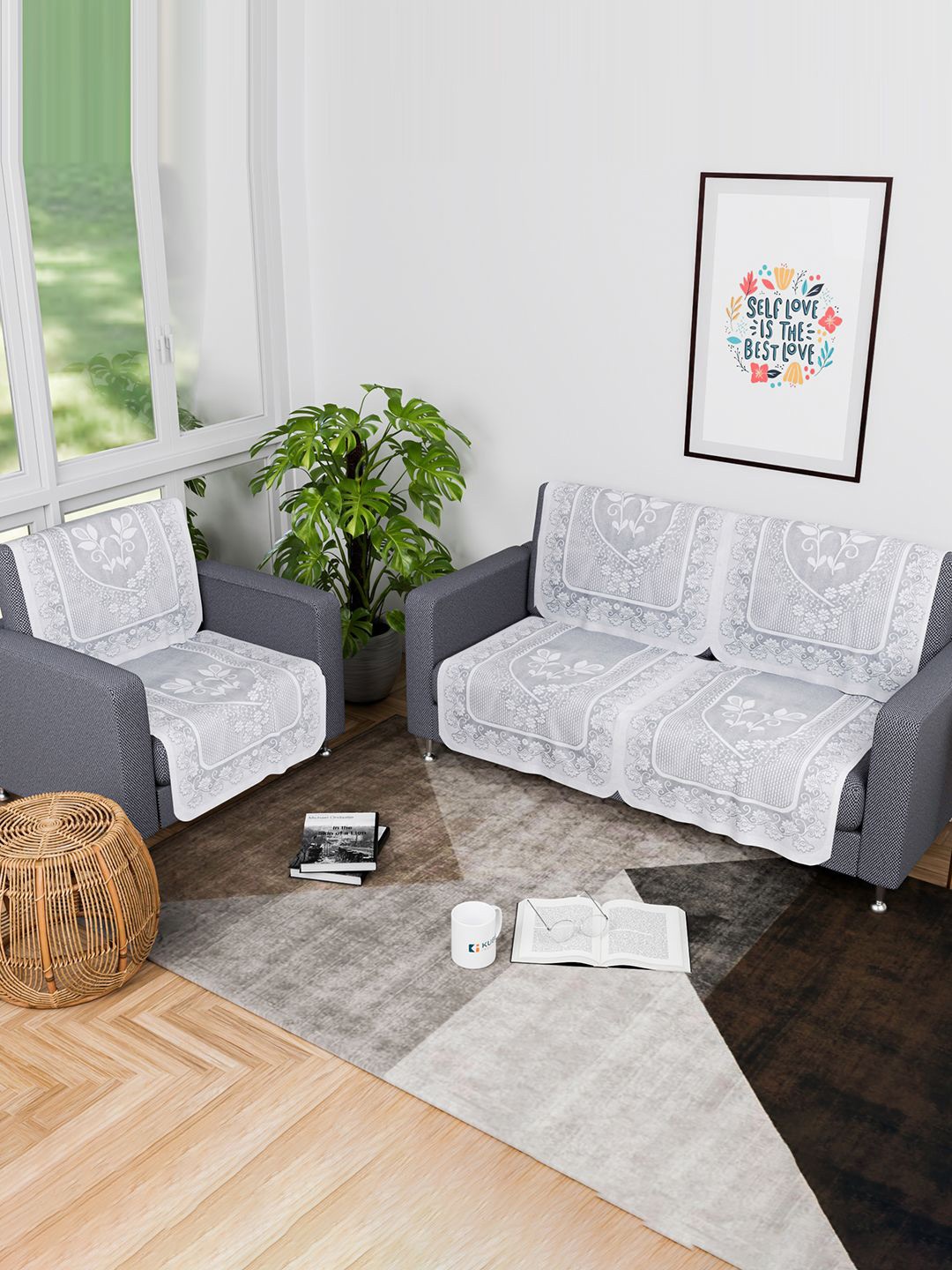 

Kuber Industries Grey 6 Pieces Self Design Cotton 3 Seater Sofa Covers