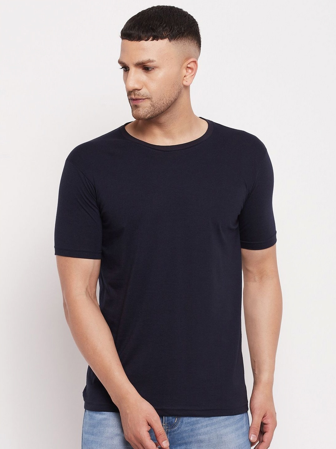 

LYCOS Men Solid Round Neck Cotton T-shirt, Navy blue