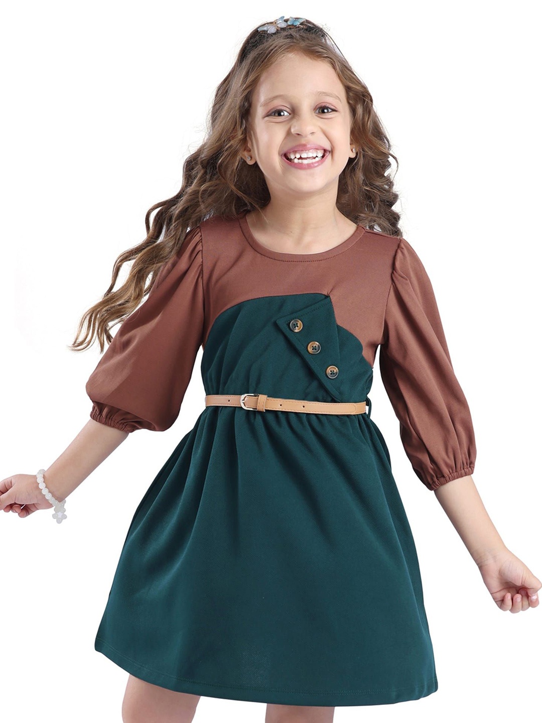 

Hola Bonita Girls Puff Sleeve A-Line Dress, Teal