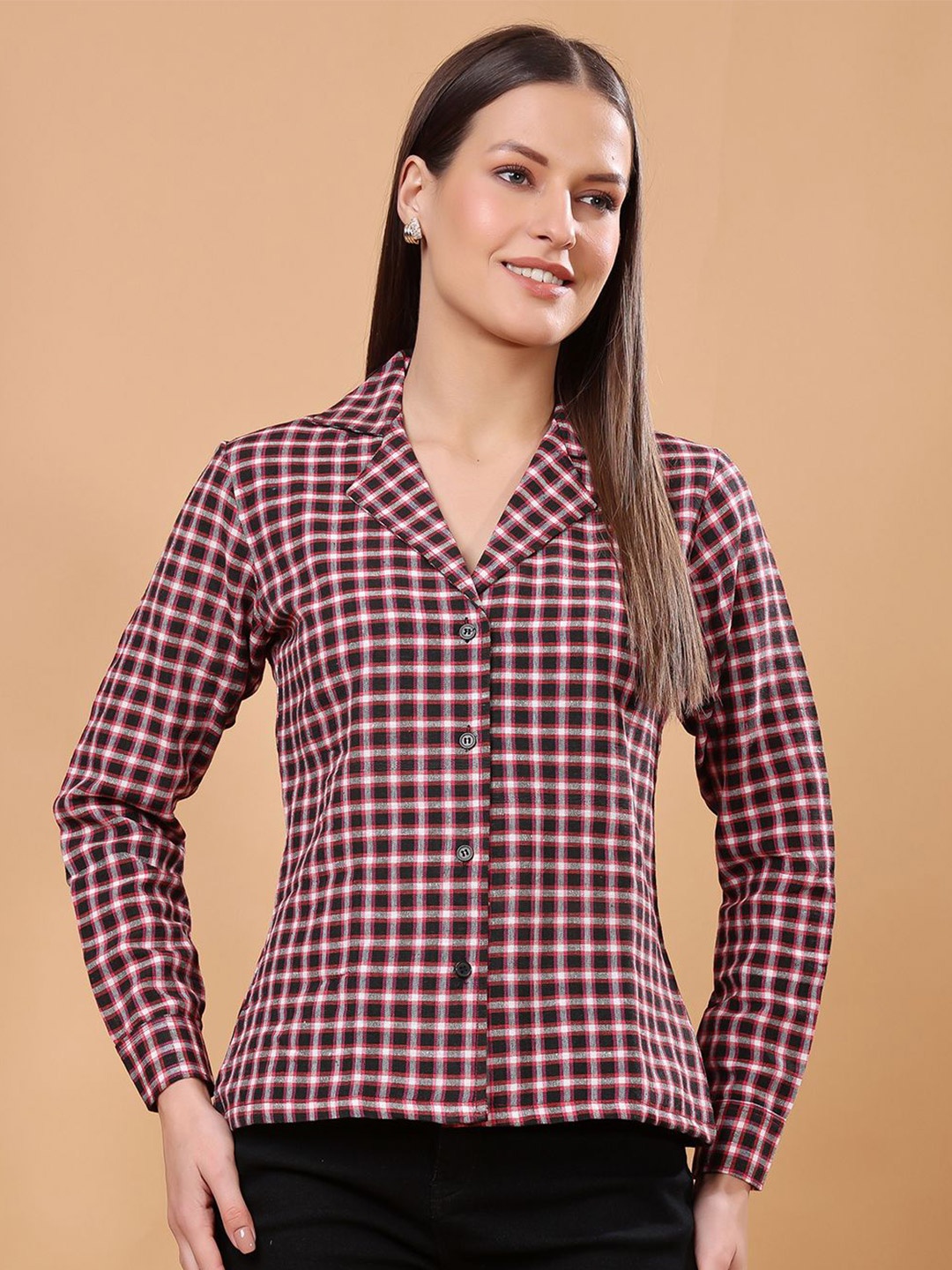 

Moda Rapido Women Classic Gingham Checks Semi Sheer Checked Formal Shirt, Black