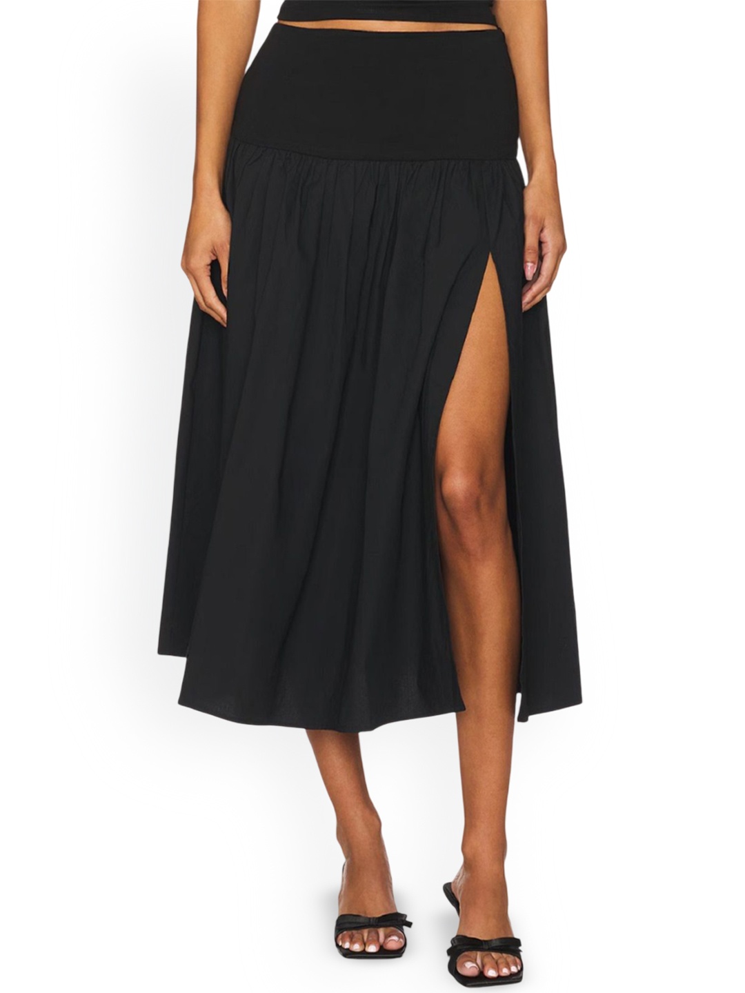 

Dracht Pure Cotton Flared Midi Skirt, Black