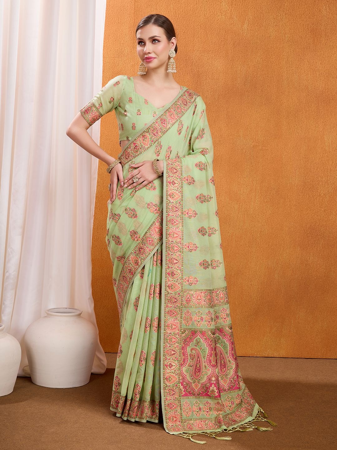 

Mantrotsav Woven Design Saree, Sea green