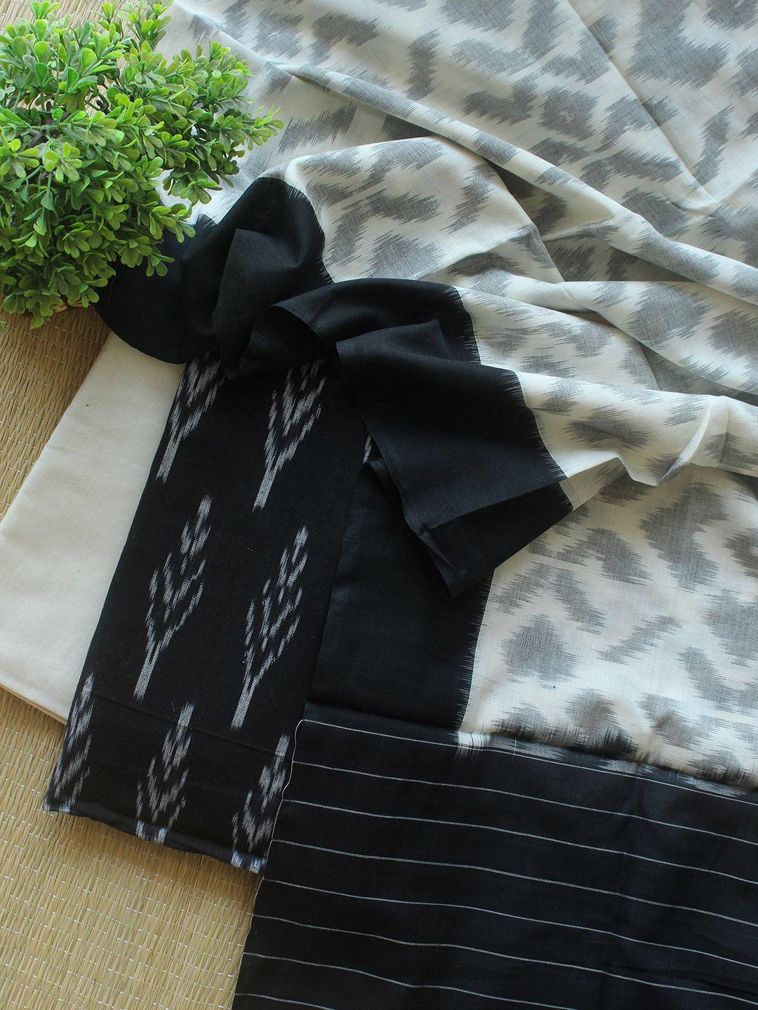 

Weaves of Tradition Ikat Printed Pure Cotton Unstitched Dress Material, Black