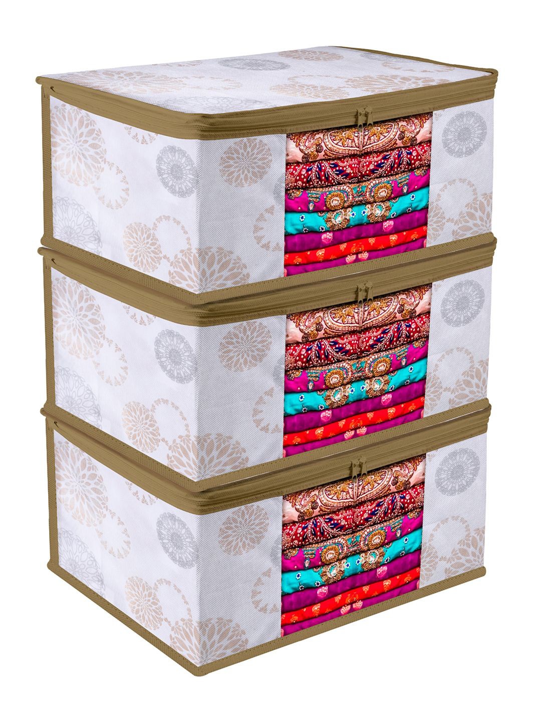 

Kuber Industries White Pack of 3 Gola Printed With Visible Window Multi-Utility Organisers