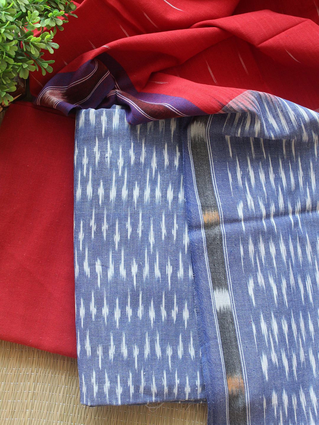 

Weaves of Tradition Ikat Printed Pure Cotton Unstitched Dress Material, Blue