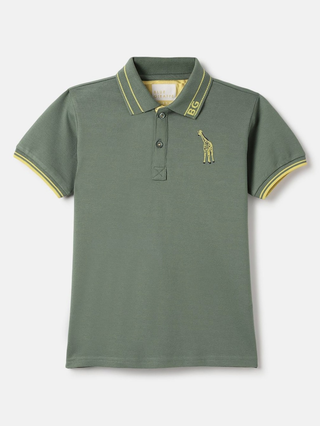 

Blue Giraffe Boys Solid Polo Collar Cotton T-shirt, Green
