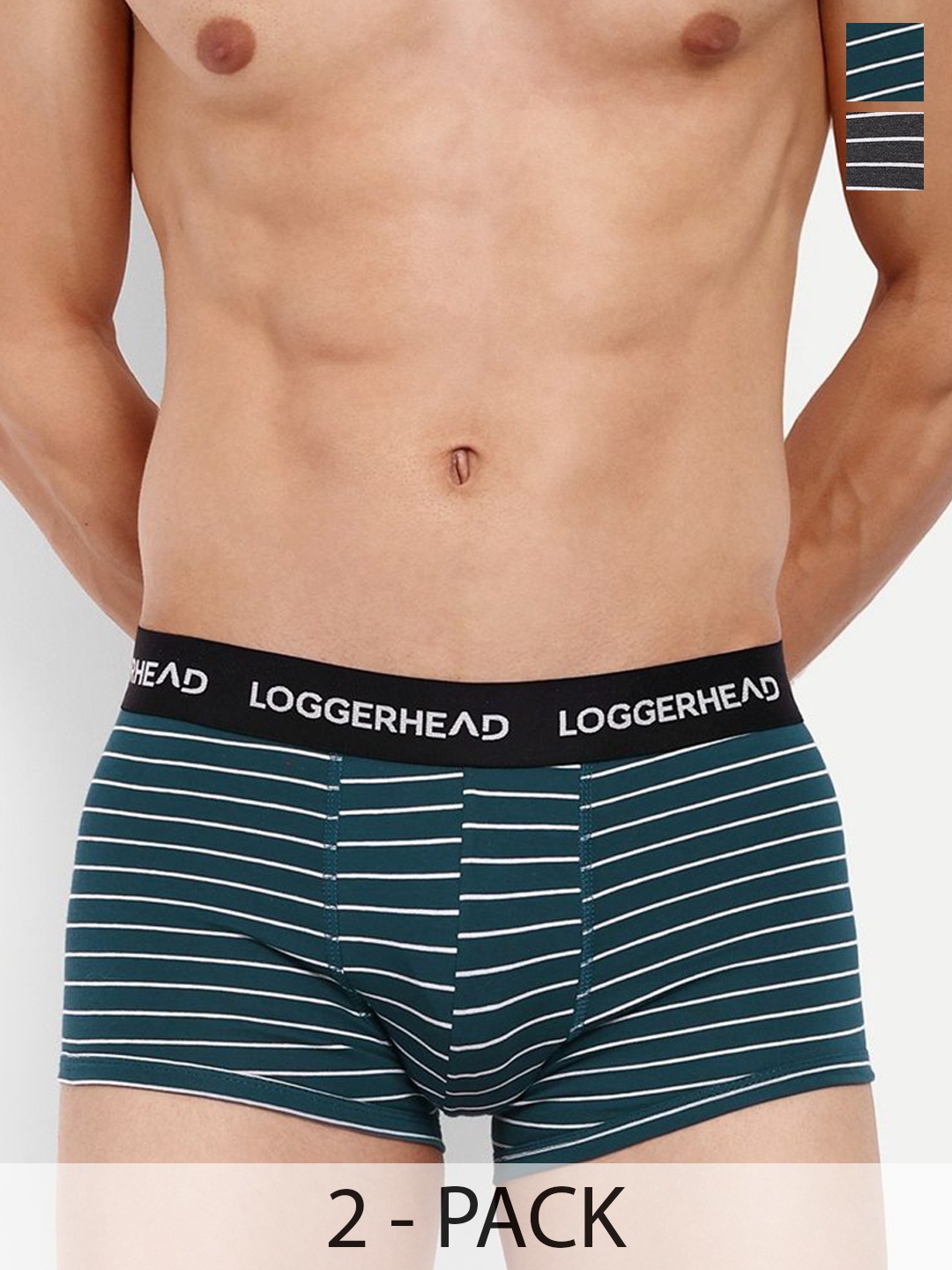 

LOGGERHEAD Pack Of 2 Striped Mid Rise Trunks - LHYT011-ROYAL-ANTRA-ROYAL-ANTRA, Blue
