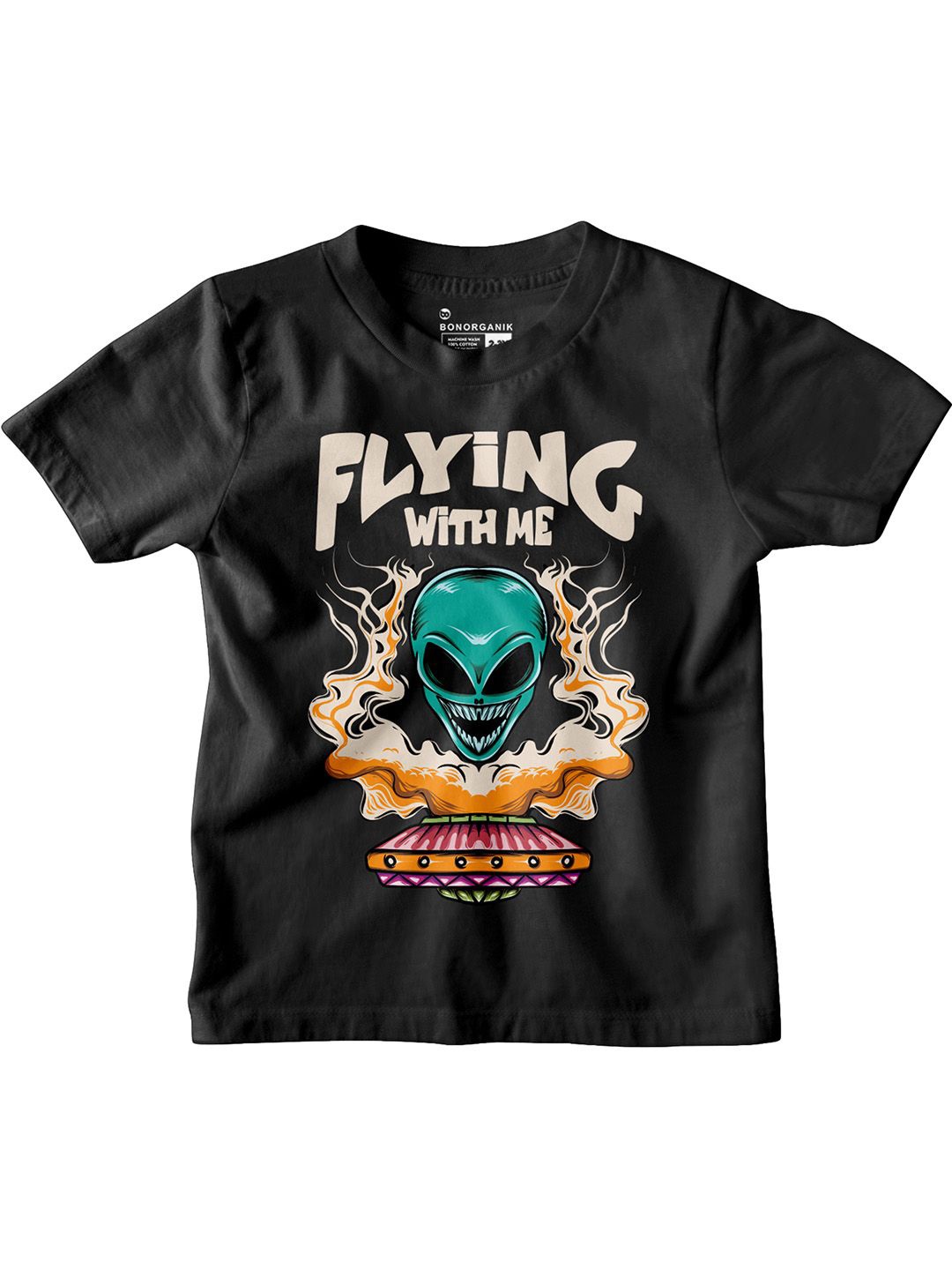 

BonOrganik Boys Graphic Printed Round Neck Cotton T-shirt, Black