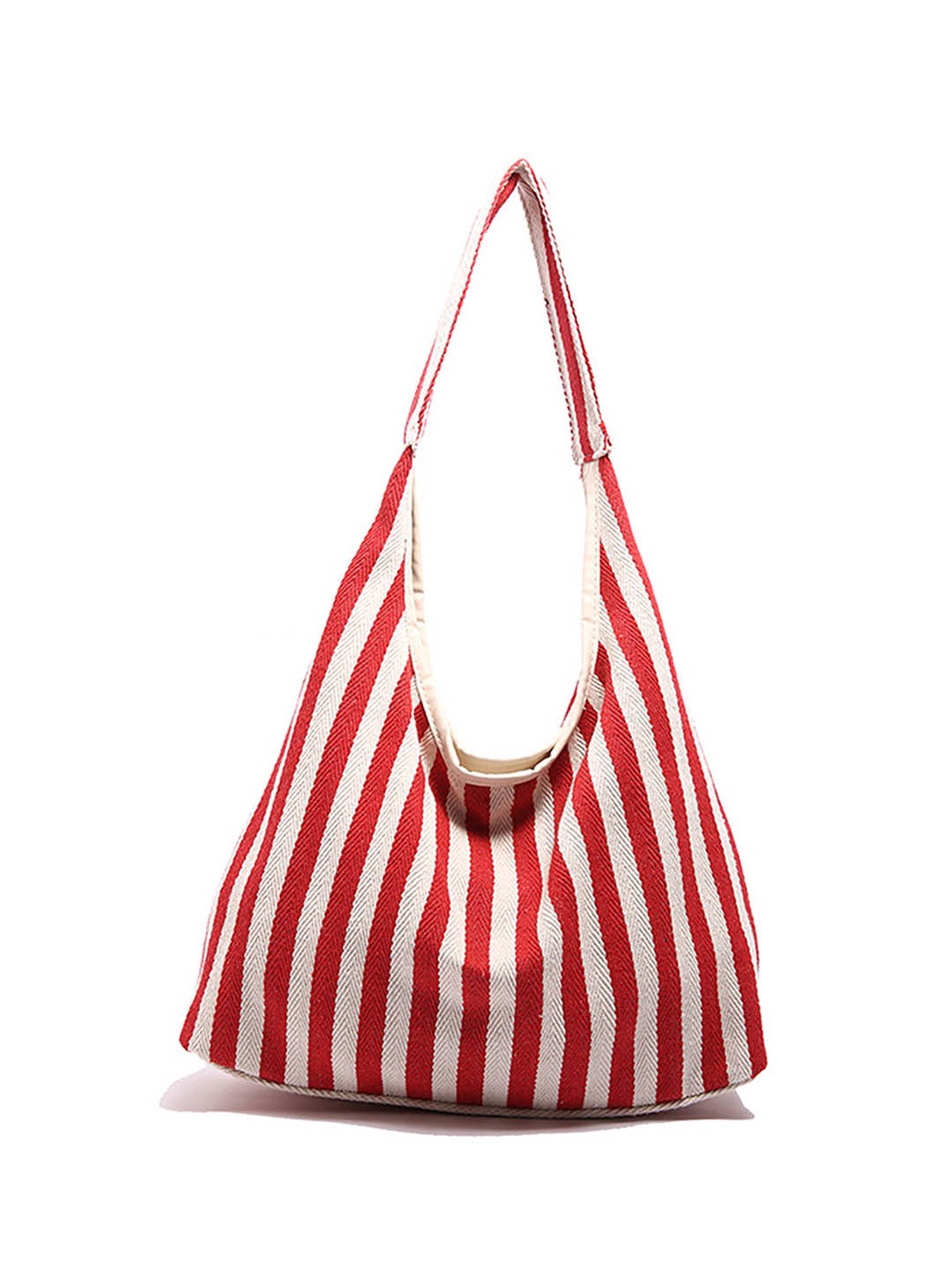 

LULU & SKY Striped PU Oversized Structured Hobo Bag with Tasselled, Red