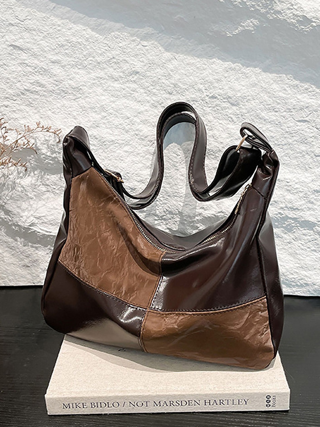 

LULU & SKY PU Oversized Structured Handheld Bag with Bow Detail, Brown