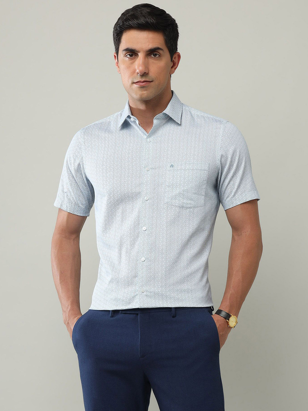 

Arrow Men Classic Fit Spread Collar Geometric Printed Cotton Casual Shirt, Blue