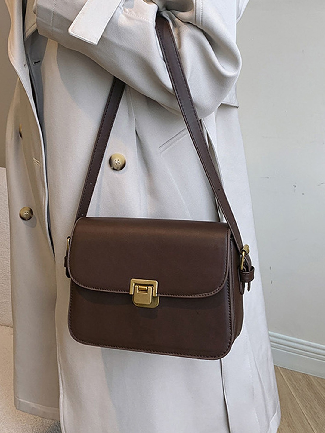 

LULU & SKY PU Shopper Shoulder Bag, Coffee brown