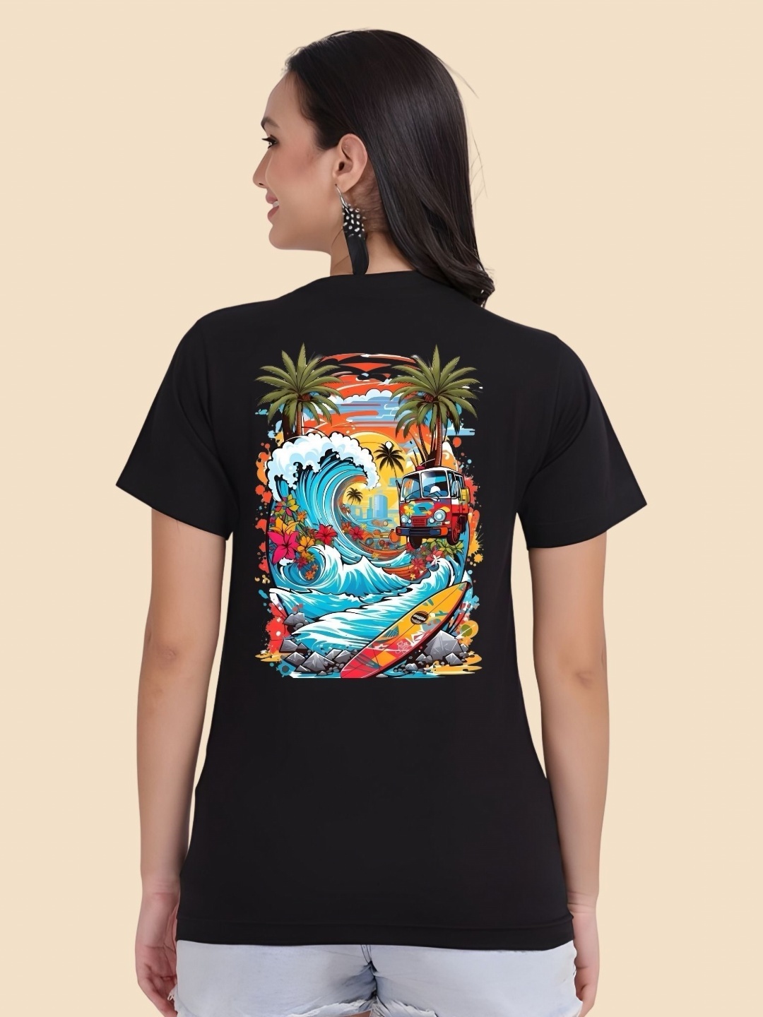 

SZN Women Graphic Printed Round Neck Cotton T-shirt, Black