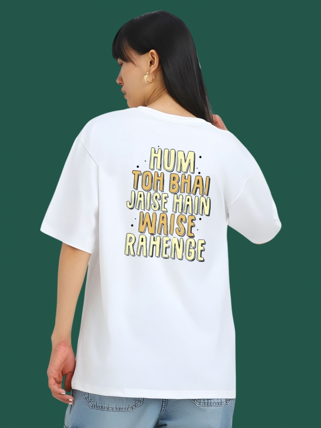 

DressBerry Women Typography Printed Round Neck Cotton Oversized T-shirt, White