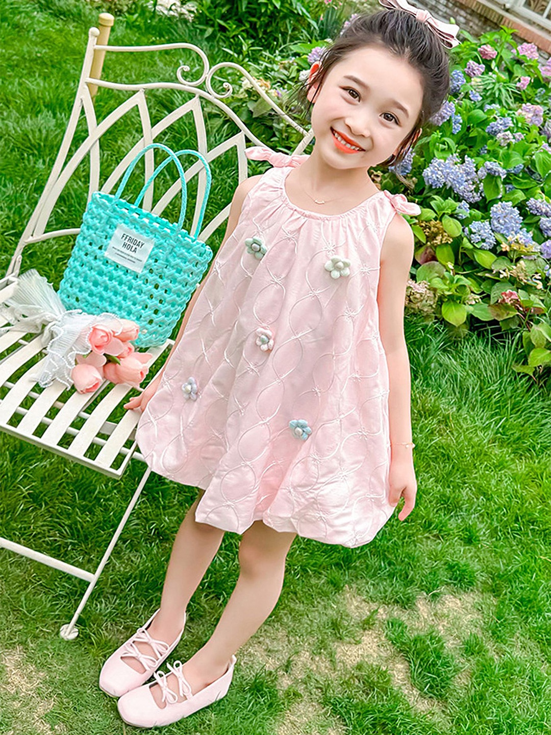 

LULU & SKY Girls Round Neck A-Line Dress, Pink