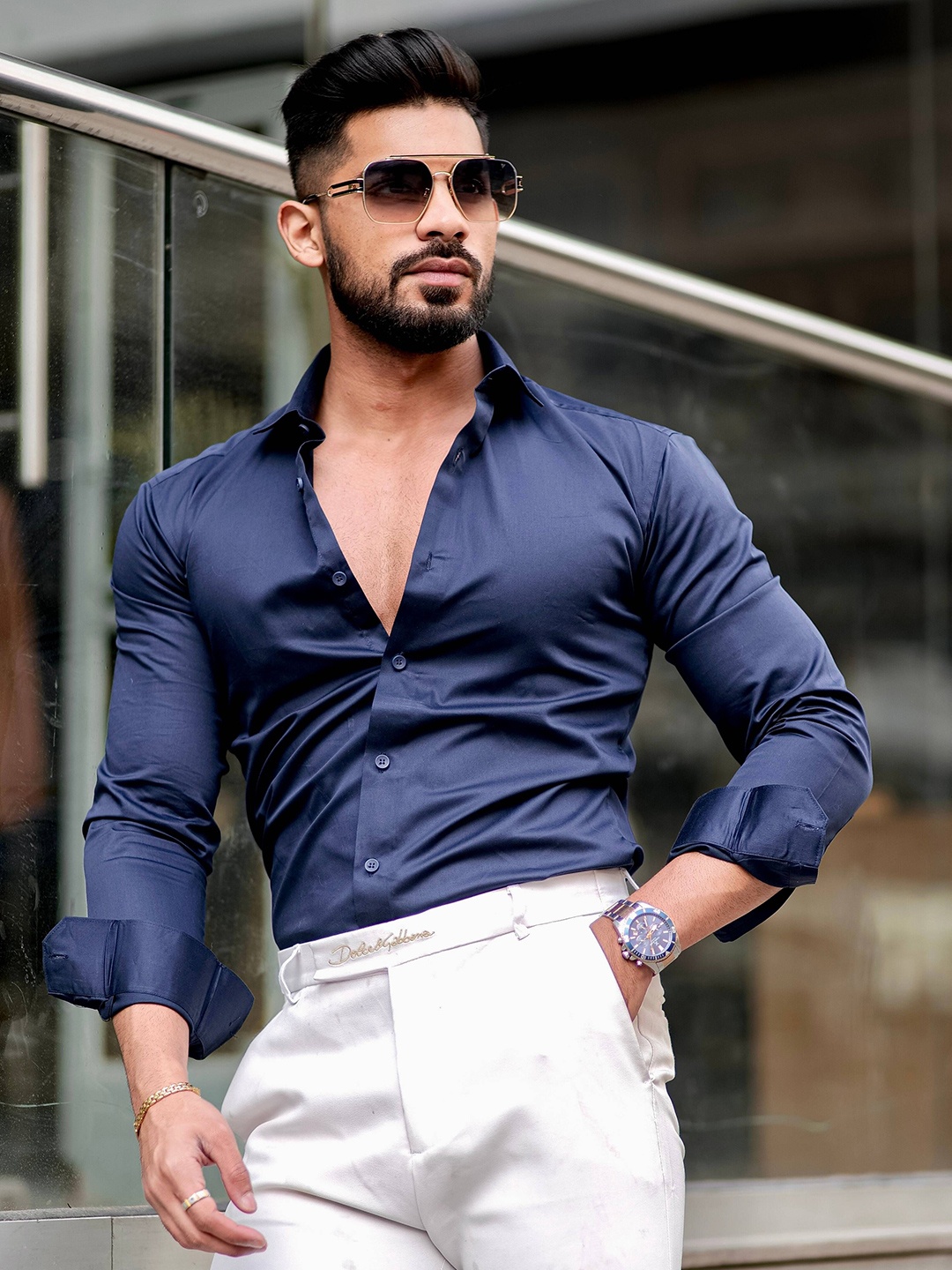 

Foomer Men Standard Opaque Casual Shirt, Navy blue