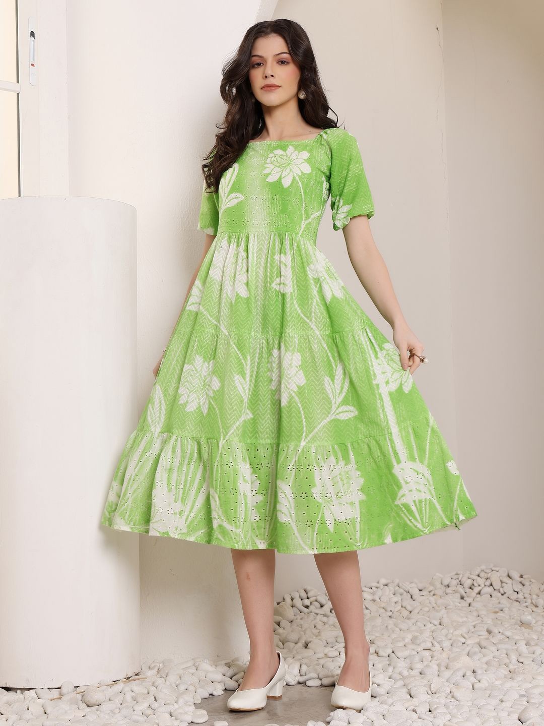 

DressBerry Floral Print Fit & Flare Dress, Green