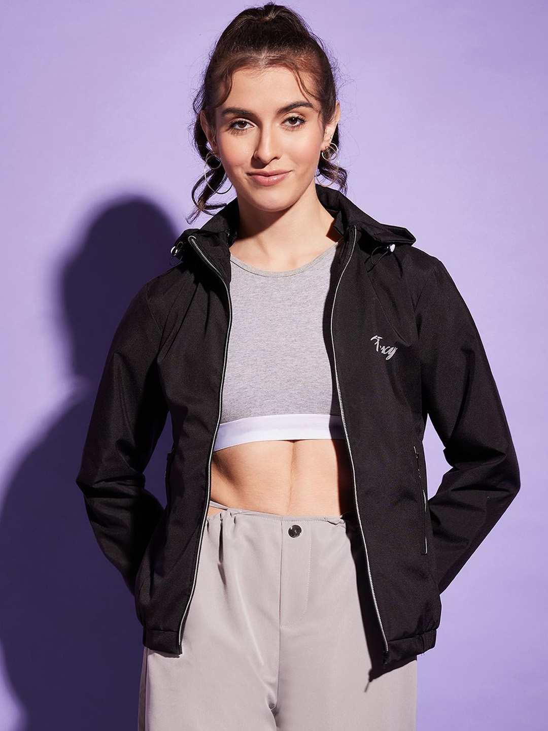 

DIMPY GARMENTS Women Windcheater Training or Gym Sporty Jacket, Black