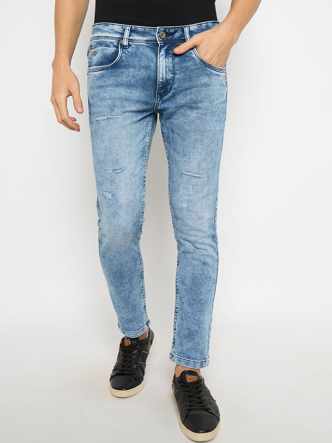 

Duke Men Low Distress Heavy Fade Stretchable Jeans, Blue