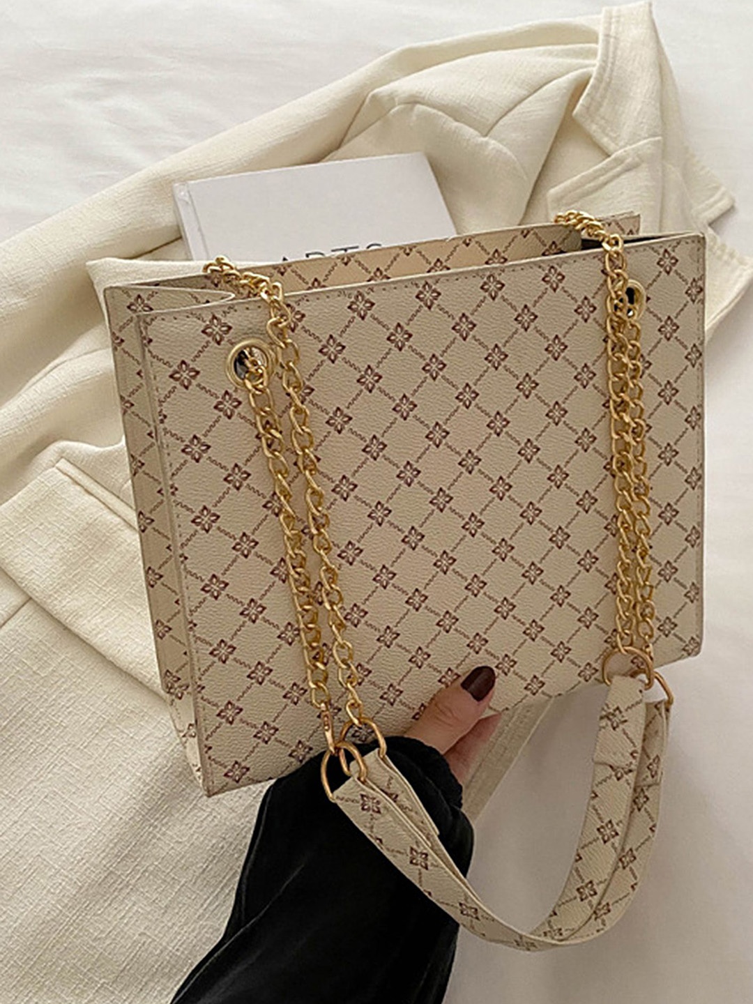 

LULU & SKY PU Oversized Bucket Handheld Bag with Tasselled, Beige