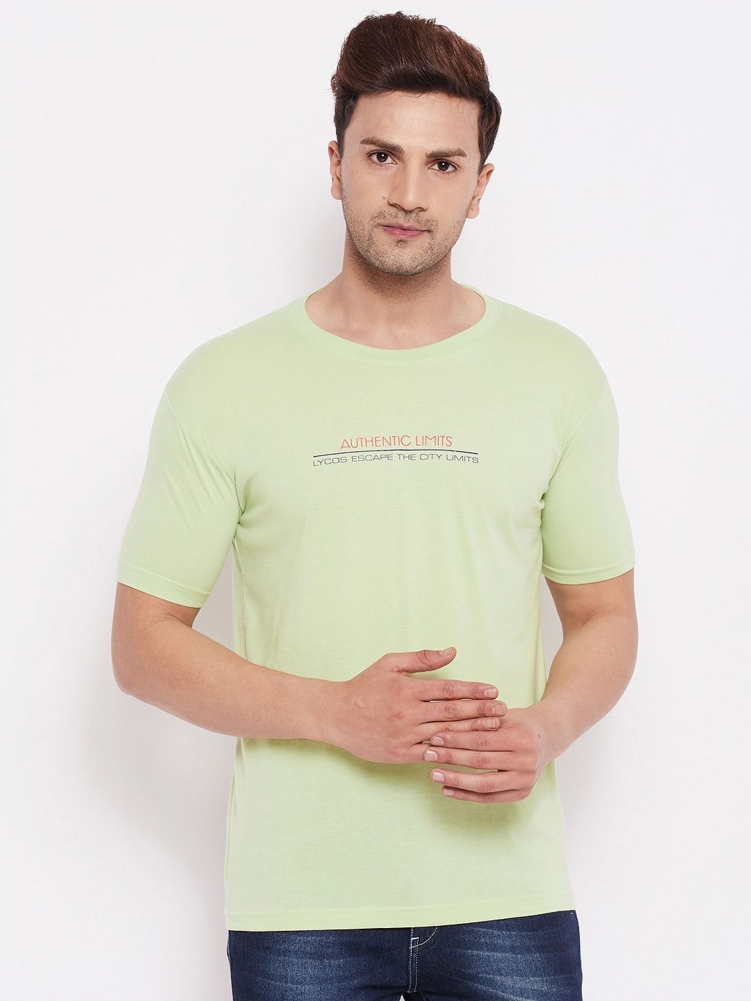 

LYCOS Men Typography Printed Round Neck Cotton T-shirt, Green