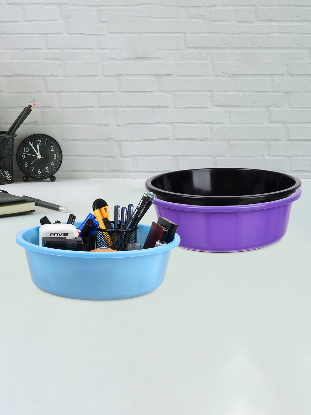 

Kuber Industries Purple & Black Pack of 3 Multipurpose Storage Organizer Tub