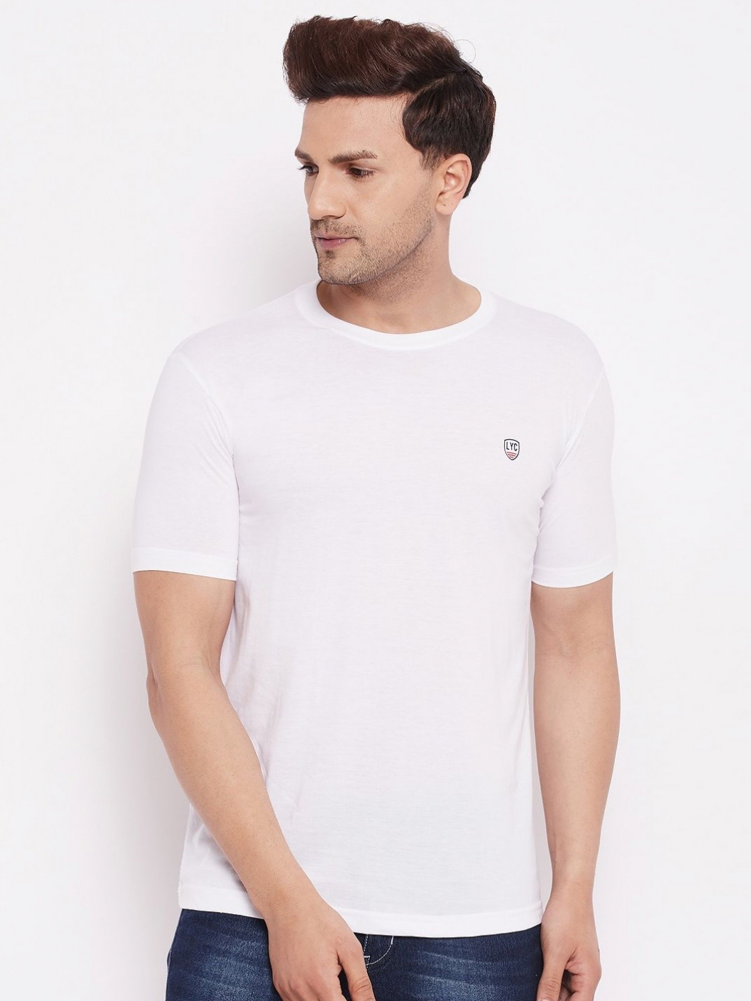 

LYCOS Men Solid Round Neck Cotton T-shirt, White