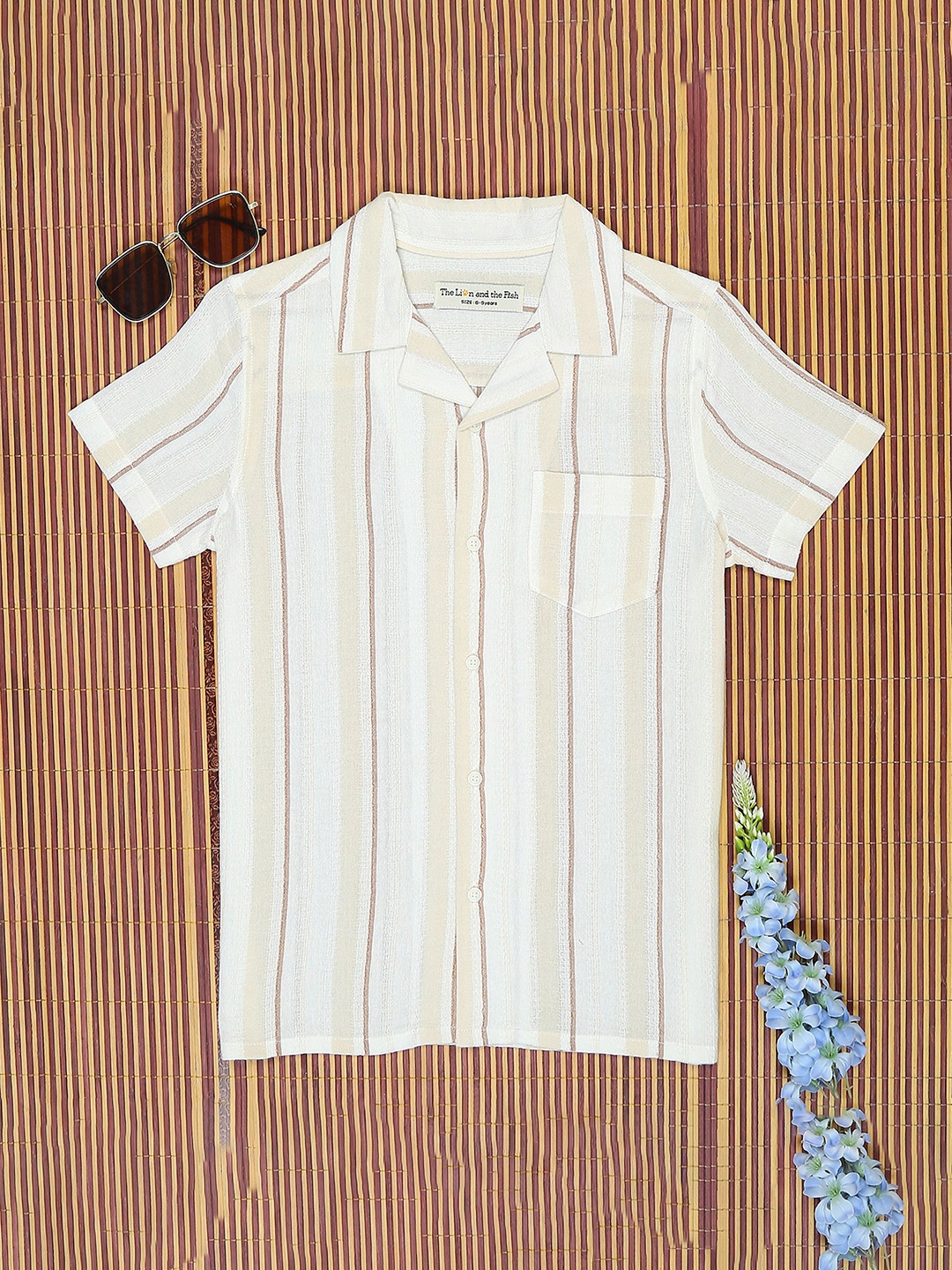 

The Lion and The Fish Boys Relaxed Opaque Striped Casual Shirt, Cream