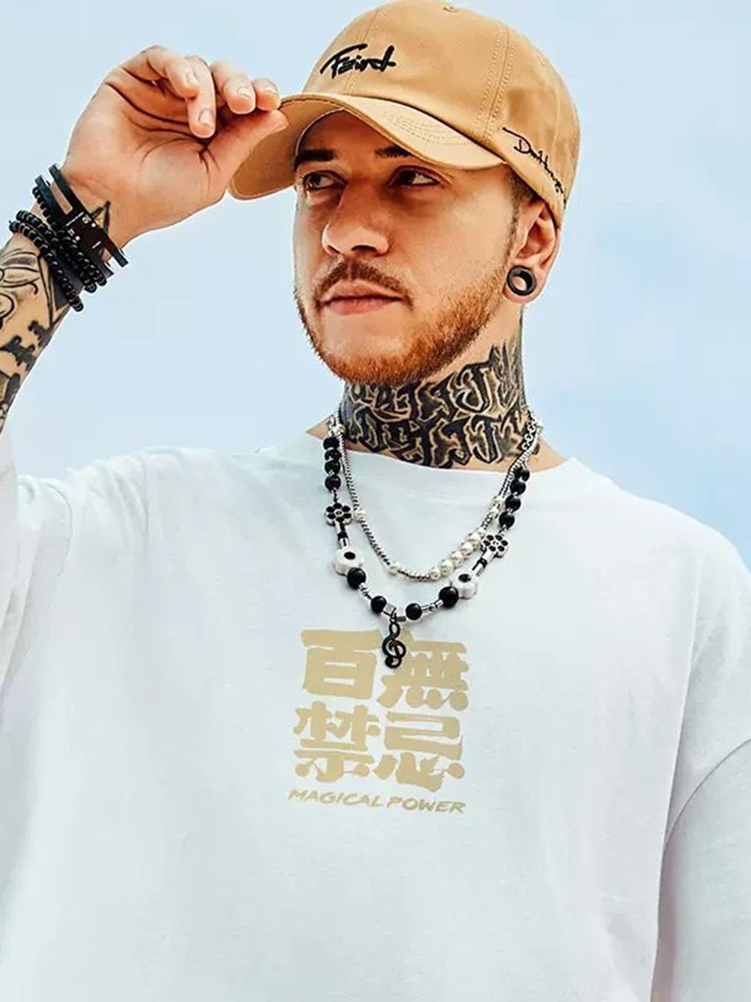 

HERE&NOW Men Graphic Printed Round Neck Oversized T-shirt, White