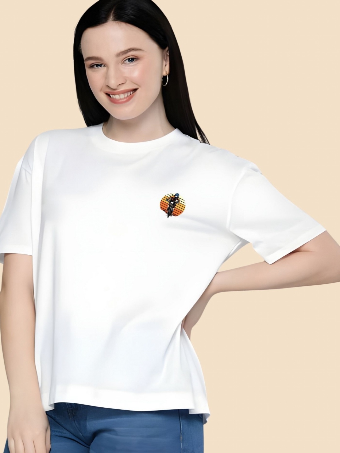 

SZN Women Graphic Printed Round Neck Cotton Oversized T-shirt, White