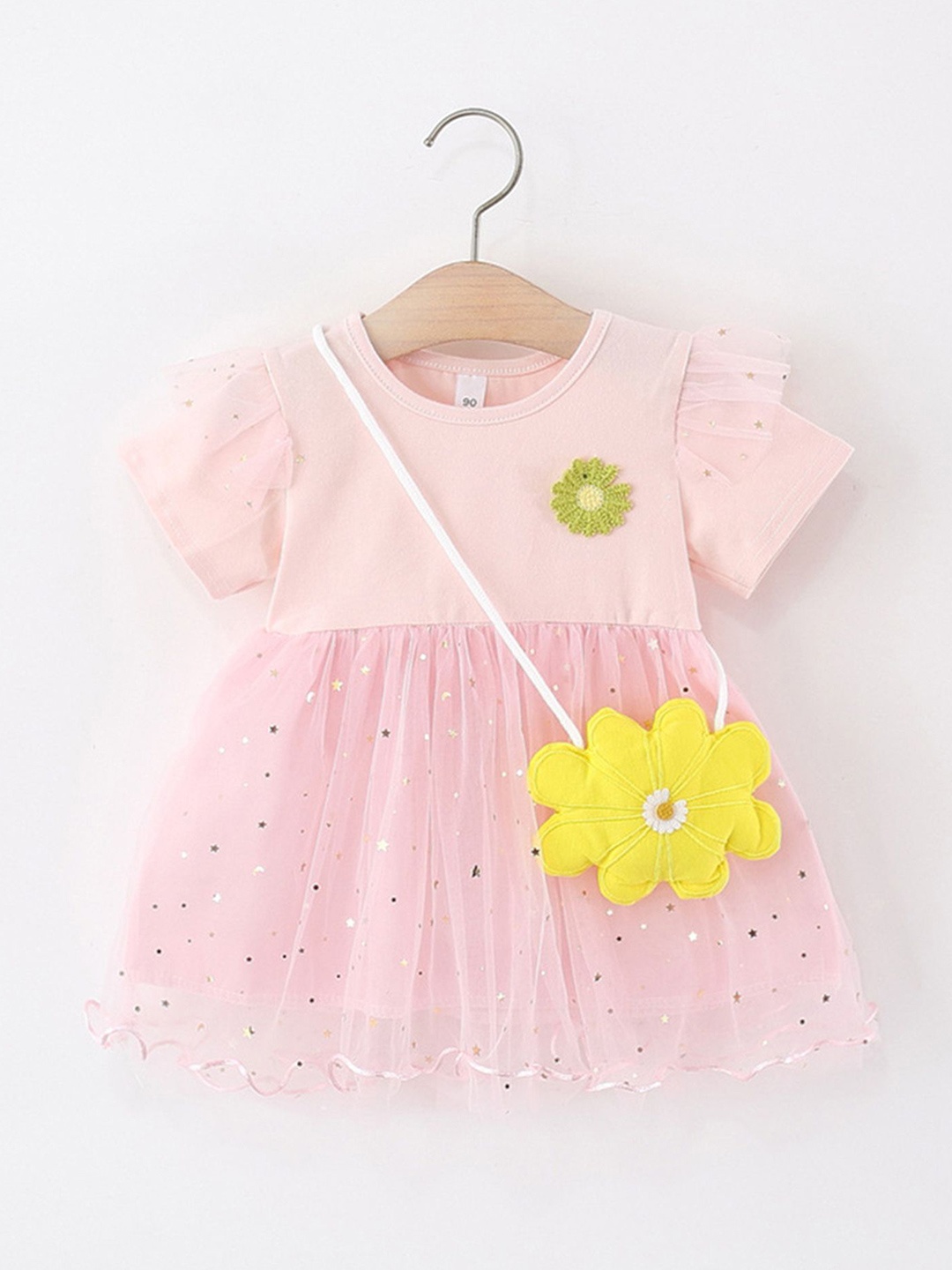 

LULU & SKY Girls Floral Embroidered Fit & Flare Dress with Sling Bag, Pink