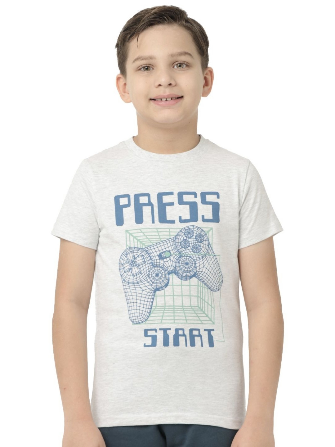 

Nuego Boys Graphic Printed Bio Finish Round Neck Half Sleeve Cotton T-shirt, Off white