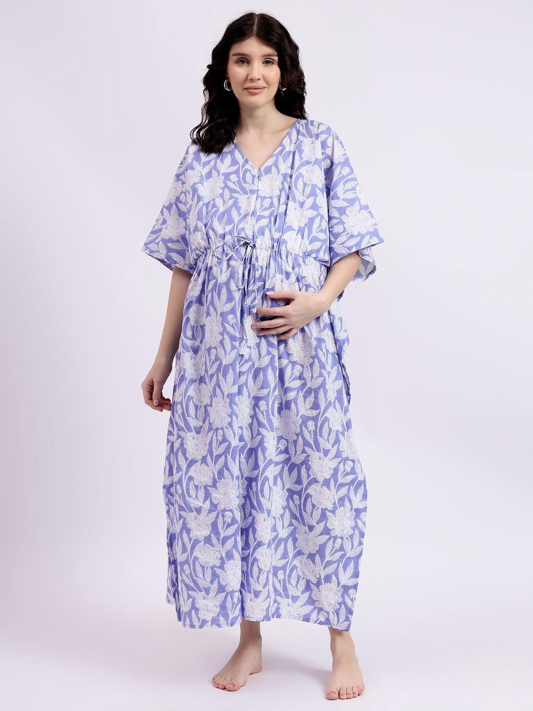 

Safeera Women Floral Printed Maternity Kaftan Maxi Dress, Purple