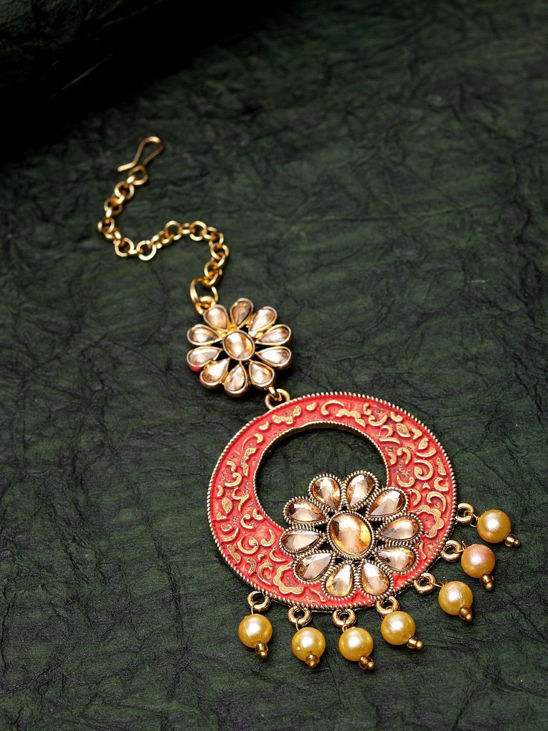 

Anouk Gold-Plated Artificial Stones and Beads Studded Maang Tikka